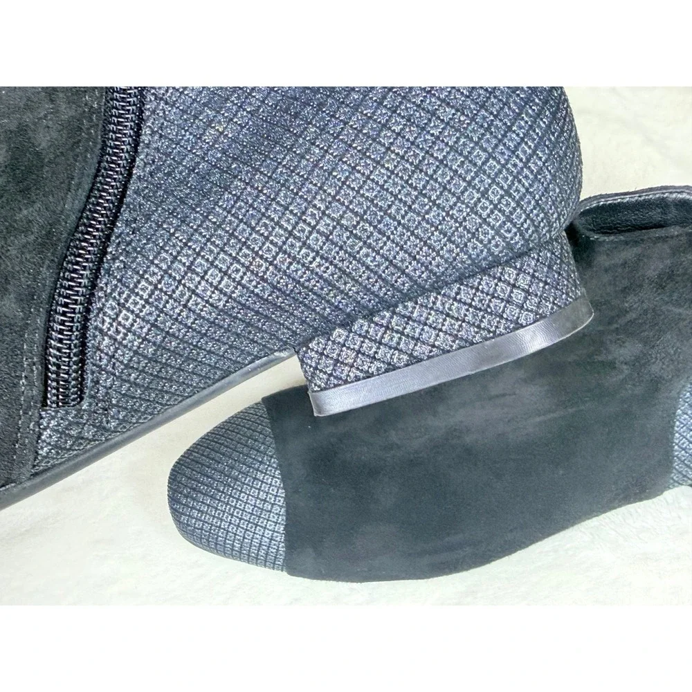 BeautiFeel Womens 37 Black Suede Metallic Ankle Boots Side Zip Low Heel Shoes